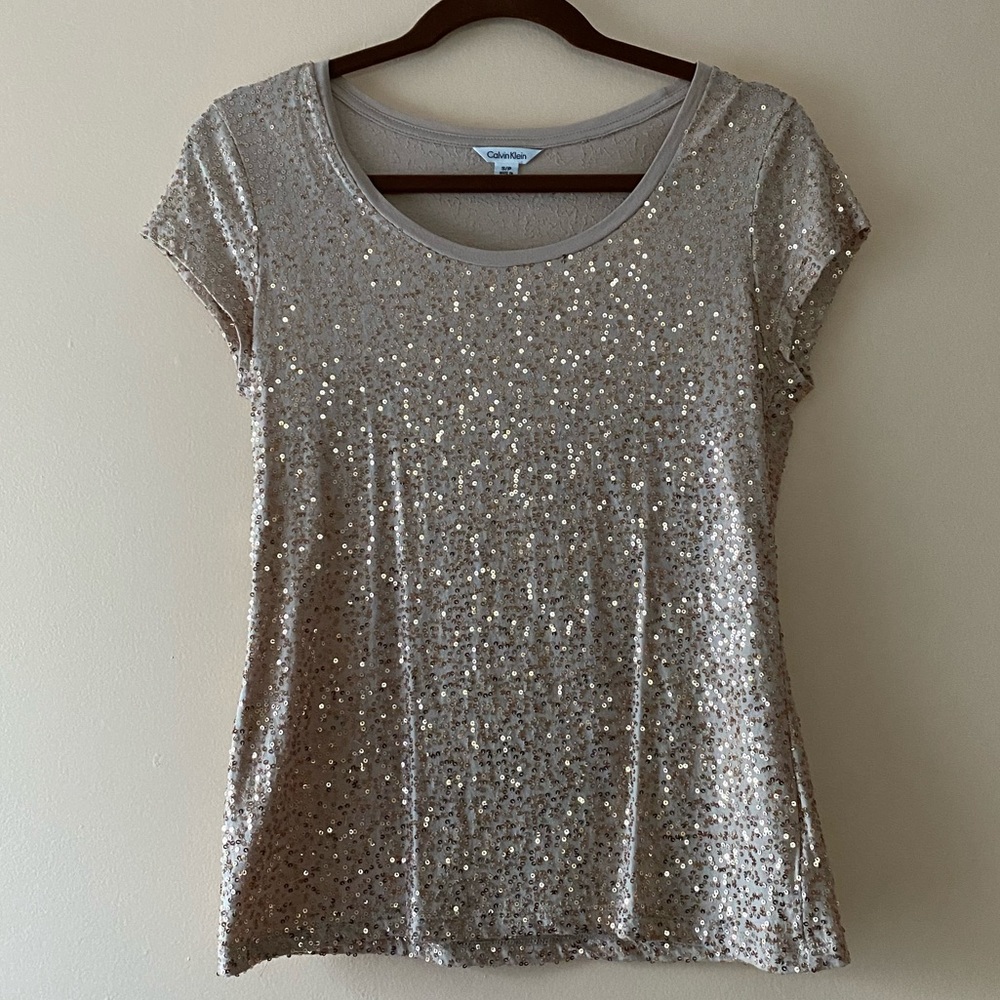 Calvin Klein Blush Sequin Top Size Small